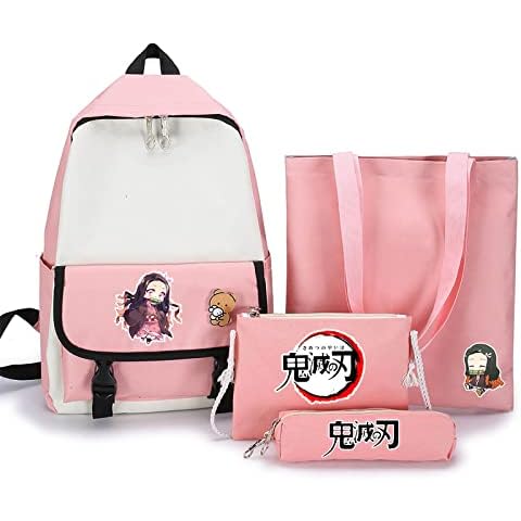 Fdetfs Demon Slayer Backpack, 3D Printed Anime Cartoon School Bag, Travel Bookbag for Teenager Boys Girls 4 Piece Set-Nezuko A Cover