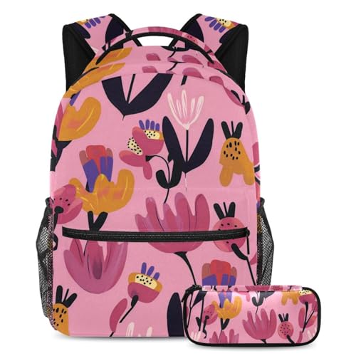 Sac à dos avec trousse pour garçons filles adolescents | Cartable d'école rose