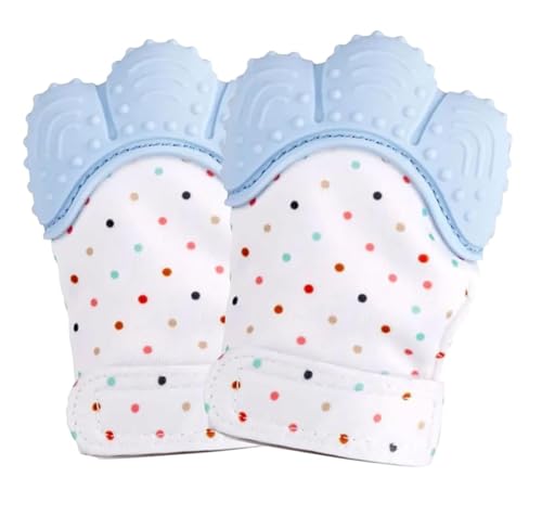Image of WAHHSON Cotton Baby Soft Teething Mitten Teether Glove, Teether for 0-12 Months Baby, Teething Pain Relief Toy Glove, Natural Remedy for Infants & Toddlers | Infant Teething Mittens (Blue, Pair of 1)