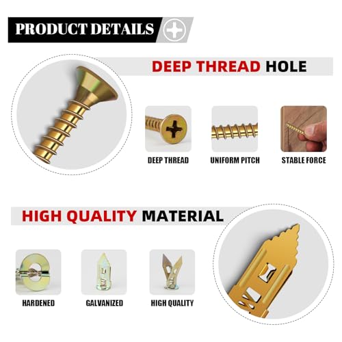 Image of 420 Pcs Self Drilling Drywall Anchors with Screws Kit, 2 Sizes Drywall Anchors and 4 Sizes Zinc Plated Screws, Holds Up to 100lbs, No Pre-Drill Needed, for TV, Shelf Straps, Picture Frames