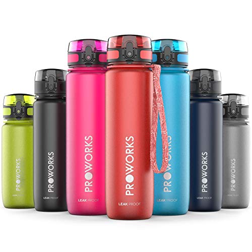 Proworks Bouteille d'eau étanche | Flacon de sport à débit rapide Idéal pour la course à pied, le cyclisme, la randonnée et plus | Bouteille en plastique Tritan sans BPA u0096 1 litre (1,20 g) u0096 Rouge Oxy
