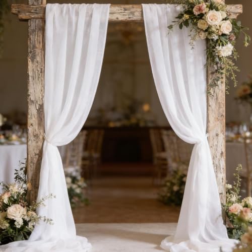 Image of MLMC White Chiffon Fabric by The Yard Pre-Cut Sheer Chiffon Arch Fabric 3 Yards Airy Continuous Draping Panels 60 inch Wide for Wedding Backdrop Craft Ceiling Decor