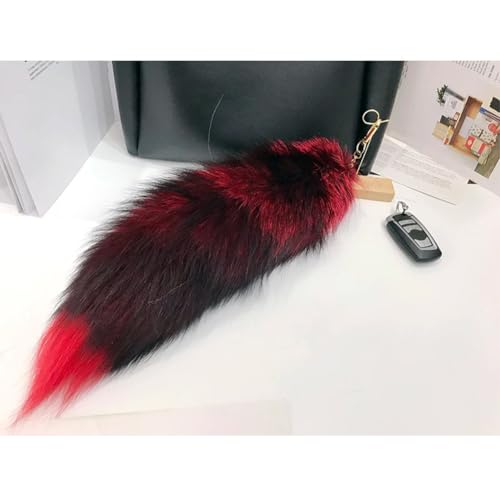 Image of 15.75 Inch Long Fluffy Faux Fur Tail Keychain, Fake Animal Tails for Handbags Backpacks Charm Tassel Ornaments (Red-Black)