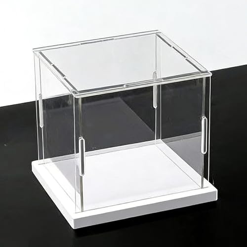 Cajas de Metacrilato Cubo Cuadrado Pequeño de Acrílico Transparente para Exhibición, Vitrinas Sobremesa, Cubierta Antipolvo para Vitrina(White Base,35x35x55cm)