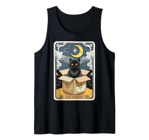 The Hermit Tarot Card Cat In Box Mystic Funny Cat Esoteric Camiseta sin Mangas