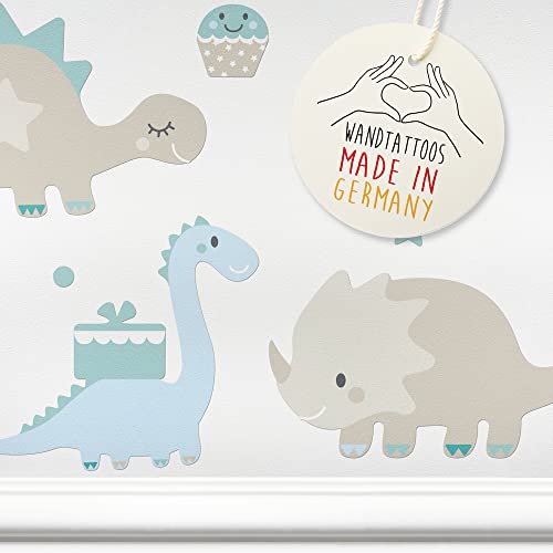 lovely label Stickers muraux chambres pour enfants lot de 42 - Autocollants pour chambre de bébé avec dinosaures - Décoration murale aux couleurs petrol-taupe-bleu clair
