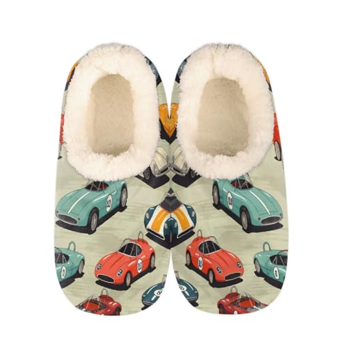 Image of Mexpekil Women's Men's Slippers cool race cars pattern Soft Warm Fluffy House Slipper Boots Non-Slip Winter Foot Warmer Gifts for Mum Dad Ladies Girls Boys Size 4-5