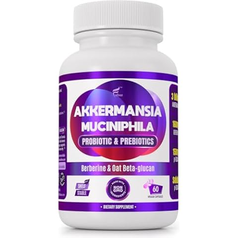 FOLONA Akkermansia Probiotic for Gut Health Support with Berberine and Soluble Beta-Glucan Prebiotic Fiber; GLP-1 Probiotic, 3 Billion AFU, 60 Delayed Release Capsules Cover