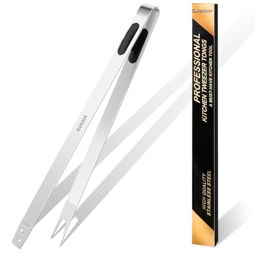 Gutsdoor 12-Inch Professional Kitchen Tweezers Stainless Steel Grill Tongs for BBQ, Grilling, Camping and Home Cooking Multi-Use Precision Cooking Tweezers for Outdoor Grill & Home Kitchens