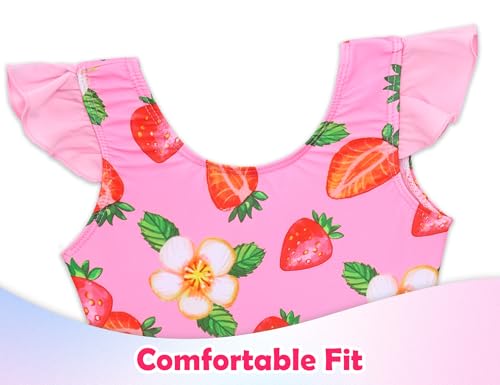 Girls Bathing Suit One Piece Swimsuits Ruffles Swimwear with Skirt UPF 50+ Sun Protection for Kids Child Beach3