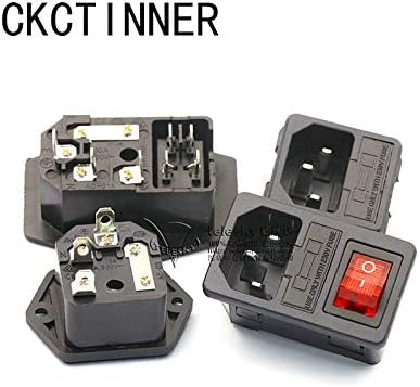 Davitu Electrical Equipments Supplies - 1set 3 Pin 320 C14 inlet connector plug power socket 250v rocker switch socket red lamp 10A fuse holder socket male connector - (Color: AC-01A)