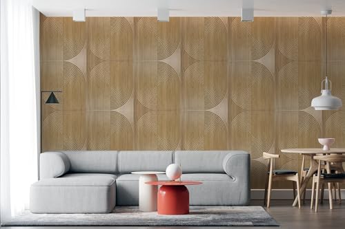Image of Aura 3D Wooden PVC Wall Panel,Fluted Groove & Circular Texture Design,Waterproof Wall Cladding Sheet for Home Decor,Living Room, Bedroom,Office Wall Panels (50x50 cm) (Cover Area 2.7 Feet)