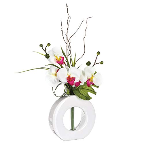 Atmosphera - Composition Florale Artificielle d'orchidées avec Vase céramique H44