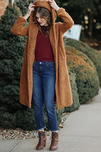 Prettygarden Women's 2023 Winter Coats Fuzzy Fleece Long Hooded Jackets Button Down Faux Fur Warm Outwear With Pockets (Golden Camel,Small) #TOP7