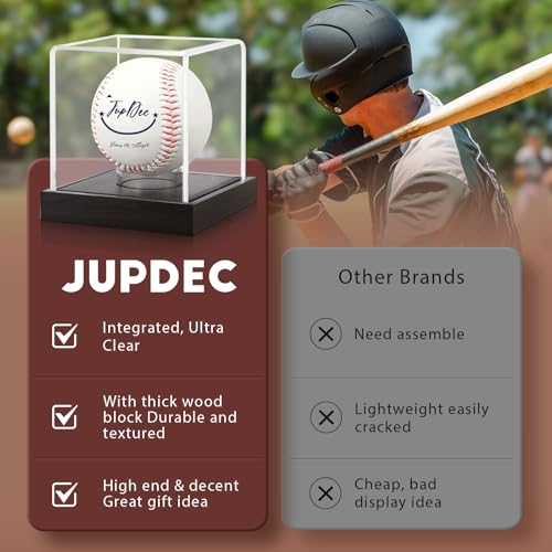Image of Baseball Display Case, Clear Cube Baseball Holder with Wooden Base, Autograph Baseball Stand Box for Single Ball, Acacia Wood, Black, 1 Pack