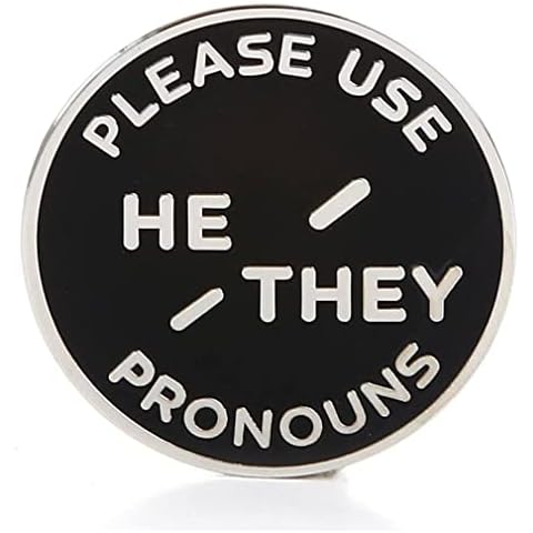 He They Pronoun Brooch Button Non-Binary Badge Enamel Lapel Pin - NB Pride Genderqueer Gender Identity Pin (Silver) Cover