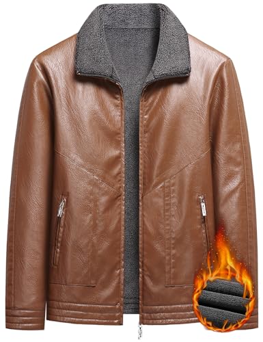 Image of PEGENO Men's Stand Collar Leather Jacket Lightweight Faux Leather Motorcycle Jacket