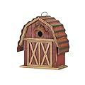 Glitzhome 10.25" H Hanging Birdhouse Washed Red Distressed Solid Wood Barn Decorative Outdoor Garden Bird House