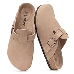Litfun Women's Genuine Suede Clogs, Soft Footbed Leather Potato Shoes Comfort Slip On Clogs with Arch Support, Taupe 39