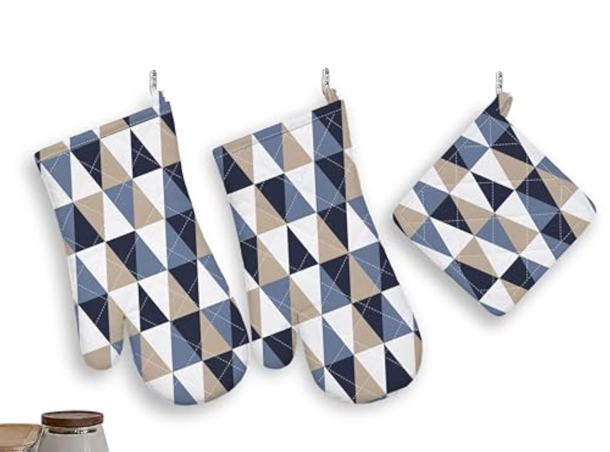 Cotton Padded Oven Gloves and Pot Holder Set
