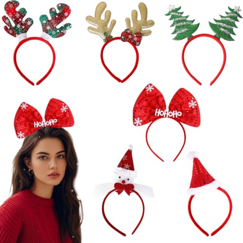 6 Pezzi Cerchietti Natalizi, Cerchietti di Natale, Fasce Natalizie Pupazzo di Neve, Albero di Natale Renna, Cerchietto Copricapo Natalizio, per Feste di Natale Puntelli per Foto