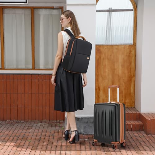 Image of Kono Luggage Sets 3 Piece, 20 Inch Expandable Carry On Luggage for Travel | Airline approved luggage with spinner wheels, TSA lock, lightweight hardshell suitcase set (Black & Brown,3 Piece Set)