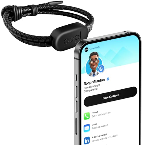 Popl Rope Band - Digital Business Card Bracelet Wearable - Tap to Share NFC & QR Code - iPhone & Android (Black Rope Style)