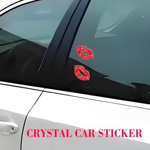 2PCS Bling Rhinestone Lip Car Stickers, Self-Adhesive Glitter Diamond Decals for Vehicle Window Mirror, Exterior Interior Universal Decorative Auto Accessories for SUV Laptop Luggage (Red) — 사진 7