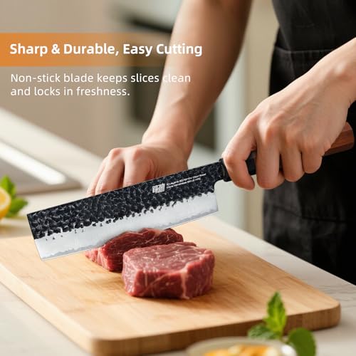 FINDKING Dynasty Serie Japanisches Nakiri-Messer, Profi-Gemüseschneider, Klinge aus 9Cr18MoV-Stahl mit hohem Kohlenstoffgehalt, zum Zerkleinern, Schneiden, Hacken, 7 Zoll/18 CM