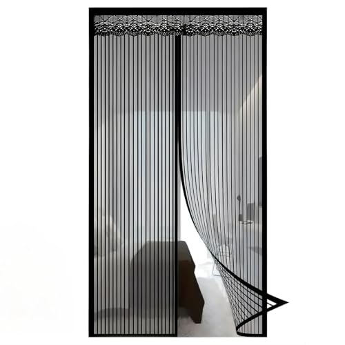 Door Fly Screen Curtain, Magnetic Fly Screen Door, Self Sealing Door Curtain with Full Frame Hook & Loop Tape, Suitable for Patio, Balcony and Front Doors, 80X200 CM, Black