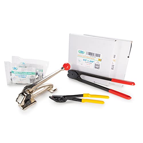 Image of IDL Packaging PRO 5 /8 inch x 500' Steel Strapping Kit, 1400 lbs Break Strength - Professional Grade Tools & Mini Strapping Coils - Enough Strapping and Seals for 250 Uses Before Refill