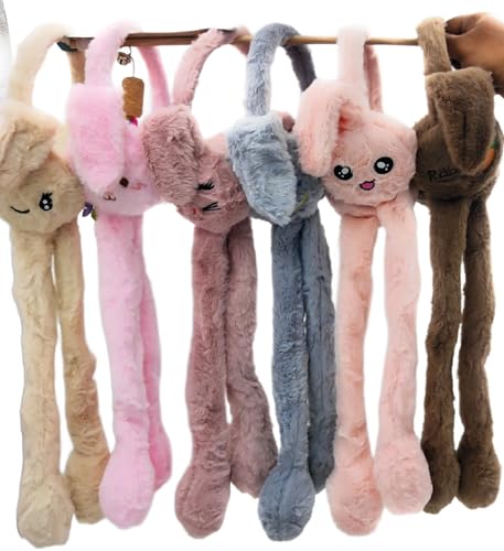 Image of Women's Winter Plush Earwarmer Bunny Earmuffs with Moving Jumping Rabbit Ears Headbands Winter Ear Warmers for Women Girls