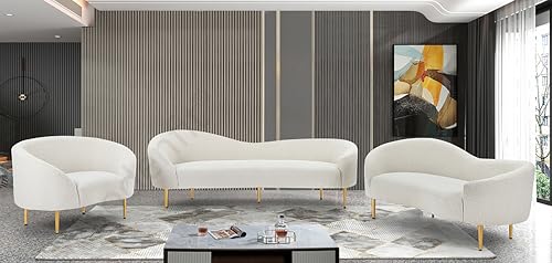 Image of Rosewood Luxury Curved Sofa in Premium Boucle Fabric | Solid Wood Structure | High Density Foam | Sturdy Golden Legs | Comfortable & Stylish Couch for Modern Living Room (Cream, 1 Seater)