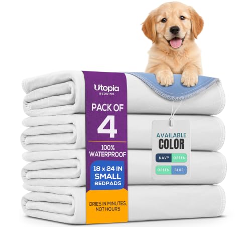 Image of 4 Pack Washable Pee Pads for Dogs 18 inch x 24 inch, Waterproof Dog Training Pads | Reusable Dog Training Pads for Sofa, Incontinence Bed Pads for Adults, Elderly and Kids (White,Blue) by Utopia Bedding