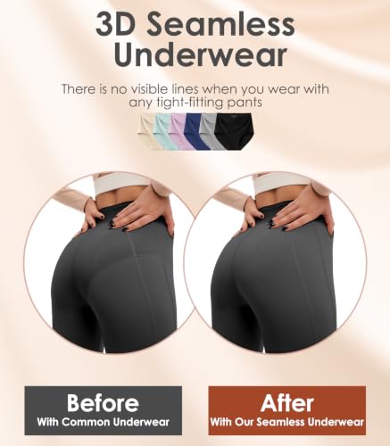 Image of Kalapa Seamless Womens Underwear High Waisted No Show Briefs Silky Stretch Breathable Full Coverage Ladies Panties Multi Pack