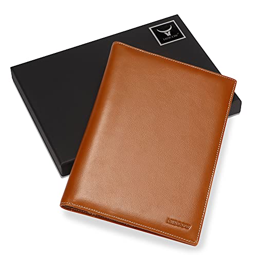 Leather Junior Padfolio for Men & Women with Pen Loop, Italian Calfskin, Business Portfolio Notebook Folder (Antiqued Brown)