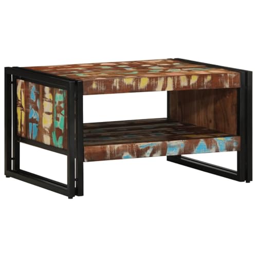 Table d'appoint stable en bois massif vieilli et structure fer industrielle - 5