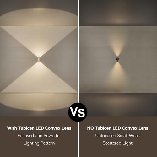 Image of Tubicen Indoor Wall Sconces Set of Two Gold Movie Theater Lights Hardwired | 7W Bright LED Dimmable Home Theater Wall Sconce Gold Cylinder Wall Lights for Living Room Hallway Stairs TV Movie Room