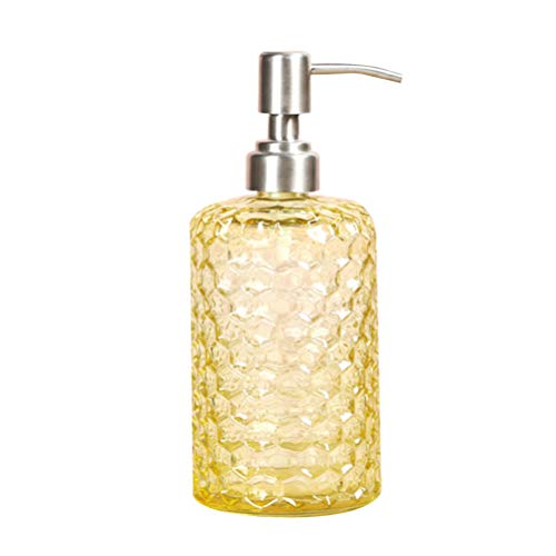 Pineapple Grain Glass Pump Bottle Refillable Lotion Container with Stainless Steel Nozzle for Home Bathroom Travel Use