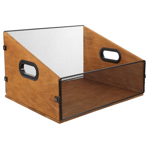 Mipcase Boîte de Rangement Bois pour Vinyles et Albums Photo Caisse Robuste avec Finition Lisse Support Stable pour Disques et Magazines Organiseur avec Poignées Marron