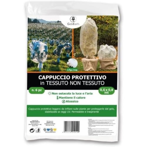 GebEarth® – Tessuto Non Tessuto per Piante, Copri Piante Inverno, Cappuccio TNT Antigelo 17 gr/m² 【0,6 x 0,8 m - 6 Cappucci】