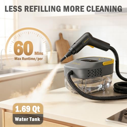 Image of Steam Cleaner for Home, 1.69QT Visible Tank Portable Steamer with 15 Accessories, Chemical-Free 3-Level Touch Control Cleaning for Grout, Tile, Car Detailing