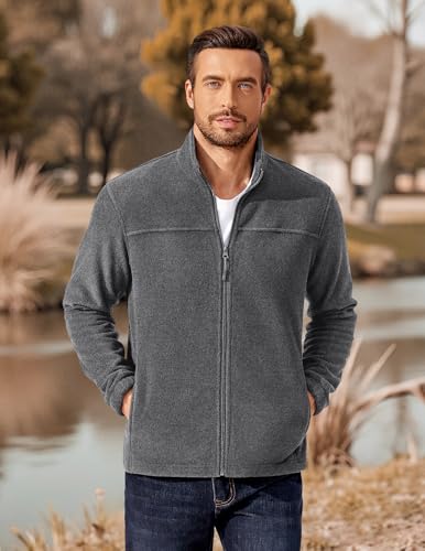 Image of COOFANDY Mens Polar Fleece Jacket Lightweight Full Zip Jackets Outdoor Coat