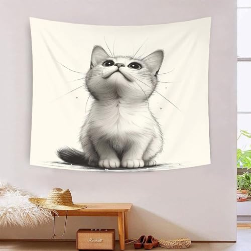Tenture murale chat 3D pour décorer un salon ou un dortoir étudiant