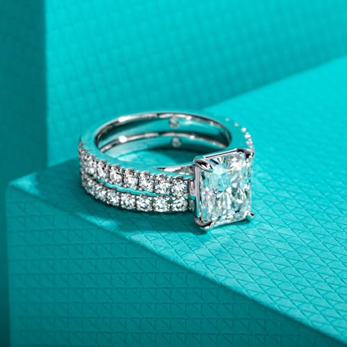 AnuClub (Total 4.14ct 3CT Center Moissanite Engagement Rings Wedding Band D Color VVS1 Round Cut 925 Sterling Silver Bridal Sets for Women4