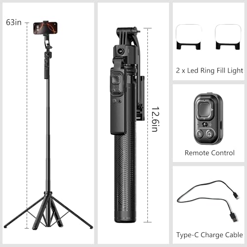 Image of Auto Face Tracking Tripod with Light, 63 inch Foldable Selfie Stick for iPhone, Phone Tripod Stand with Remote, Phone Holder Tripod for TikTok Content Creator Vlog Video Recording