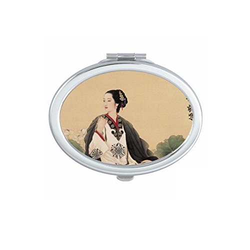 Miroir de poche portable peinture lotus blanc pour vos retouches beauté quotidiennes au bureau