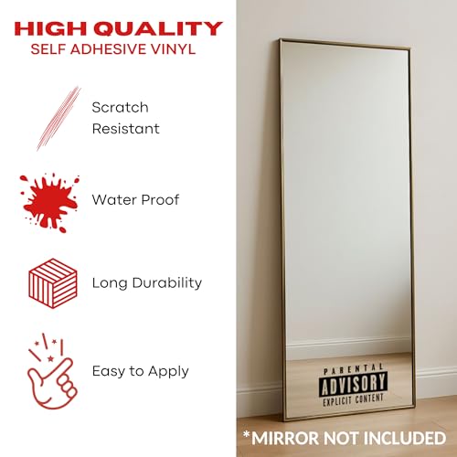 Image of Sticker for Glass & Mirrors| Minimal Vinyl Decal for Bedroom Bathroom & Cafe | Self-Adhesive Waterproof Quote Aesthetic Mirror Sticker | No Mirror Included (Parental Advisory, Medium, Matt Black)