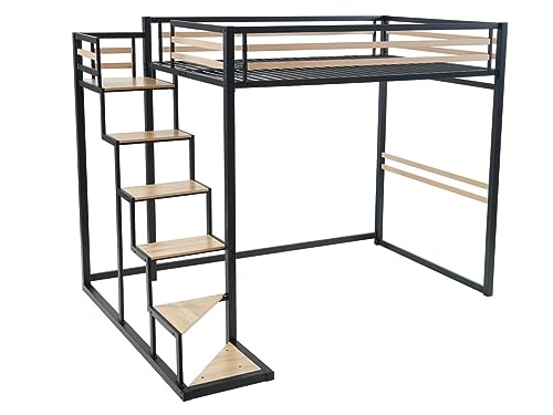 Vente-unique - Hochbett - 140 x 200 cm - Metall & MDF - Naturfarben &...