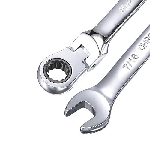Uxcell 7/16 Inch Flex-Head Ratcheting Combination Wrench Sae 72 Teeth 12 Point Ratchet Box Ended Spanner Tools, Cr-V #TOP2